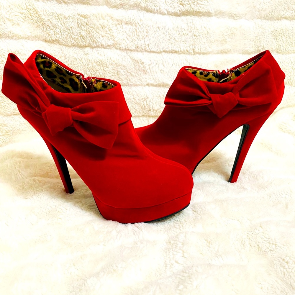 Red high heel booties